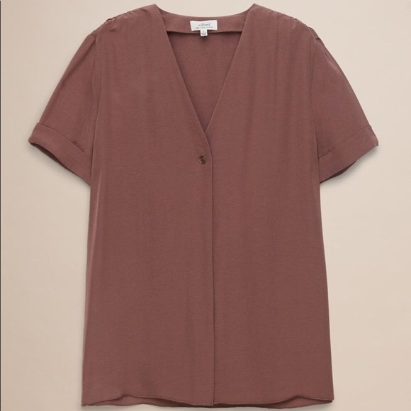 Aritzia Tops - NWT Wilfred Aritzia Noble Caban Tan Button Front Short Sleeve Blouse